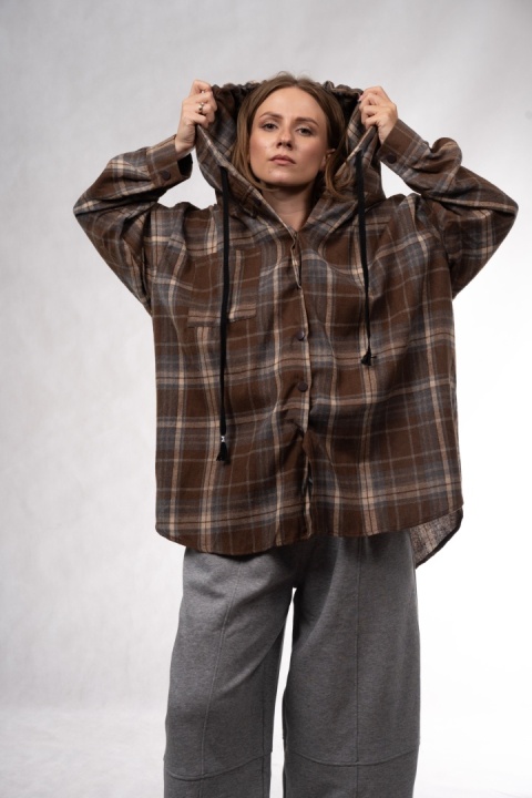 Flanelowa koszula oversize z kapturem w kratę JOY