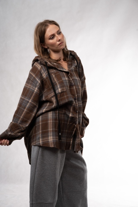 Flanelowa koszula oversize z kapturem w kratę JOY