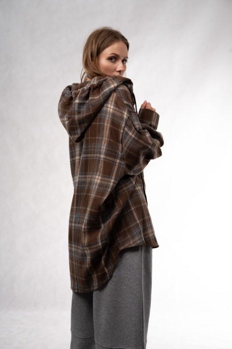Flanelowa koszula oversize z kapturem w kratę JOY