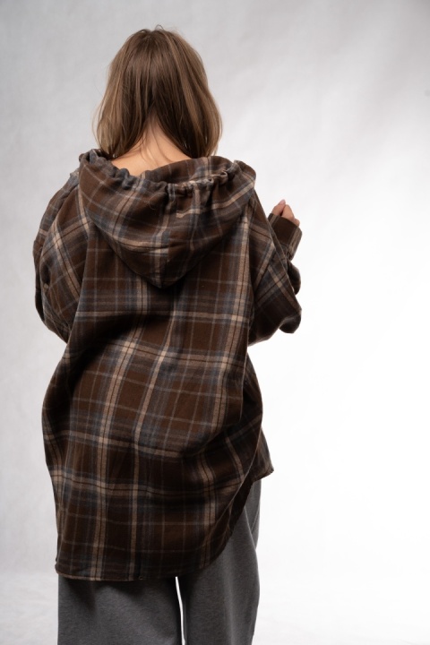 Flanelowa koszula oversize z kapturem w kratę JOY