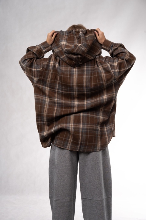 Flanelowa koszula oversize z kapturem w kratę JOY
