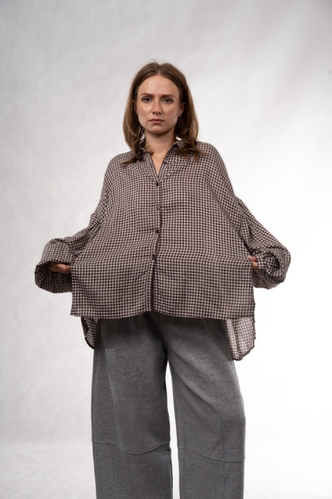 Koszula oversize w drobną kratę z bufiastymi rękawami Wiya -Moro