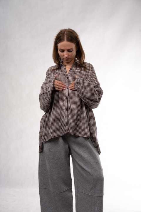 Koszula oversize w drobną kratę z bufiastymi rękawami Wiya -Moro