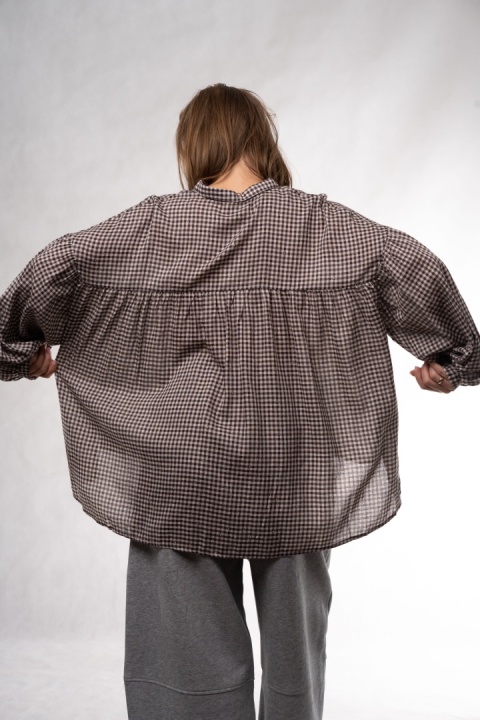 Koszula oversize w drobną kratę z bufiastymi rękawami Wiya -Moro