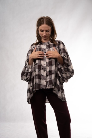 Wzorzysta koszula oversize Wiya – Krata & Floral -Moro