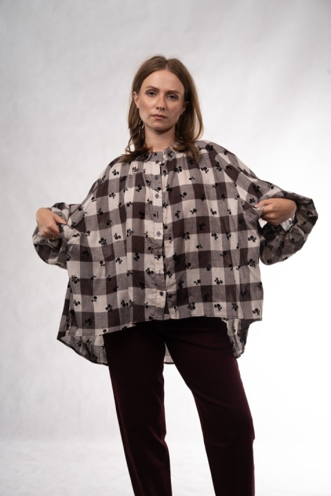 Wzorzysta koszula oversize Wiya – Krata & Floral -Moro
