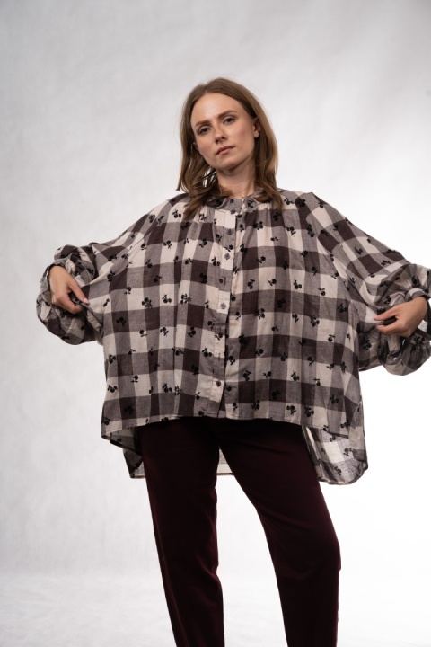 Wzorzysta koszula oversize Wiya – Krata & Floral -Moro
