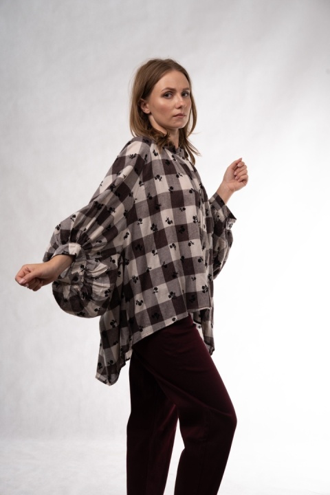 Wzorzysta koszula oversize Wiya – Krata & Floral -Moro