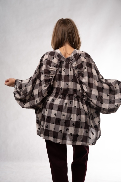 Wzorzysta koszula oversize Wiya – Krata & Floral -Moro