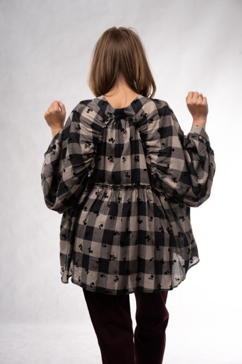 Wzorzysta koszula oversize Wiya – Krata & Floral - Nero