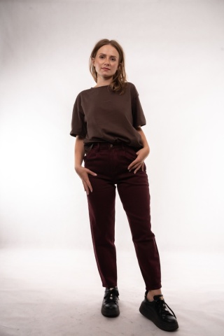 Spodnie Baggy Fit z paskiem Mimi Dave – Burgund