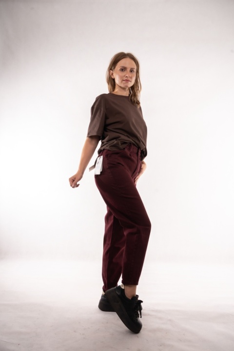 Spodnie Baggy Fit z paskiem Mimi Dave – Burgund