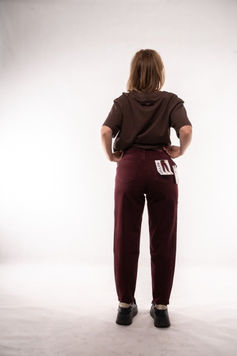 Spodnie Baggy Fit z paskiem Mimi Dave – Burgund