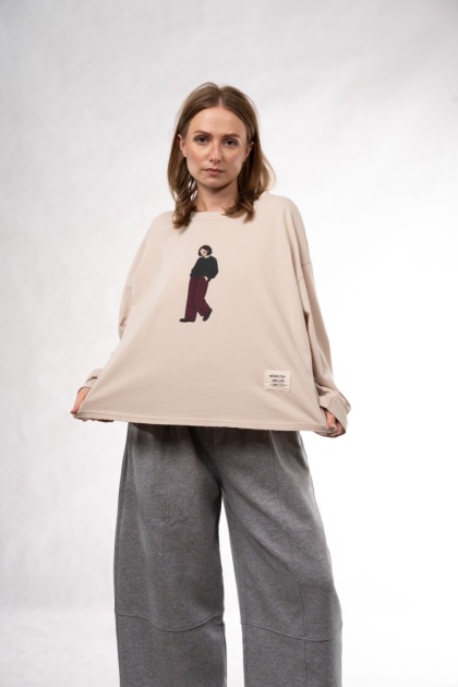Bawełniany longsleeve oversize z grafiką Eleven Studios Beżowa
