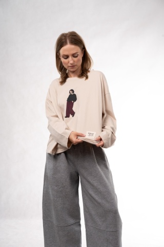 Bawełniany longsleeve oversize z grafiką Eleven Studios Beżowa