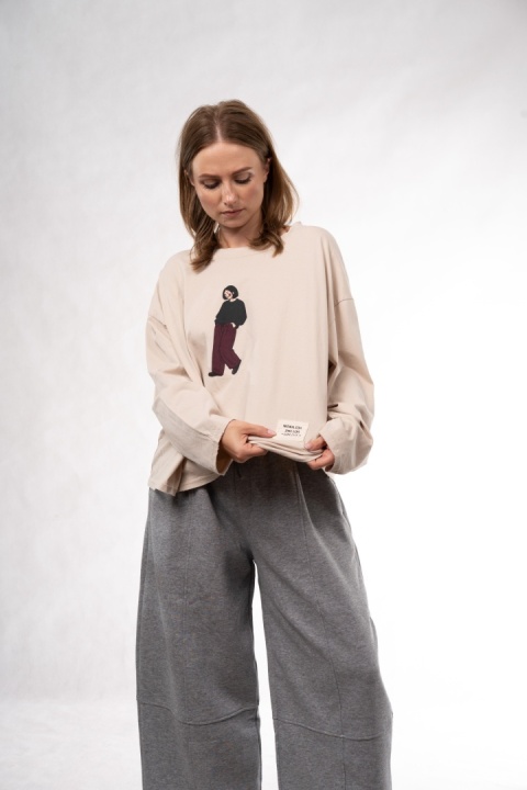 Bawełniany longsleeve oversize z grafiką Eleven Studios Beżowa