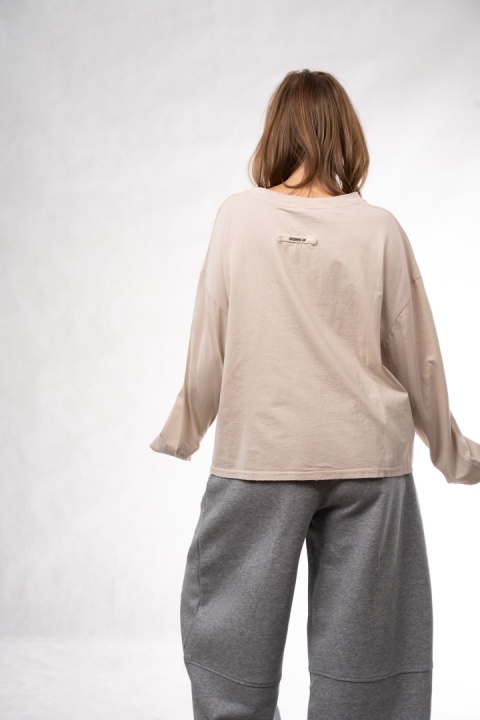 Bawełniany longsleeve oversize z grafiką Eleven Studios Beżowa