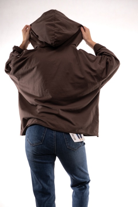 Bawełniana bluza oversize z kapturem i asymetrycznym dekoltem Brązowa Gioya 12861