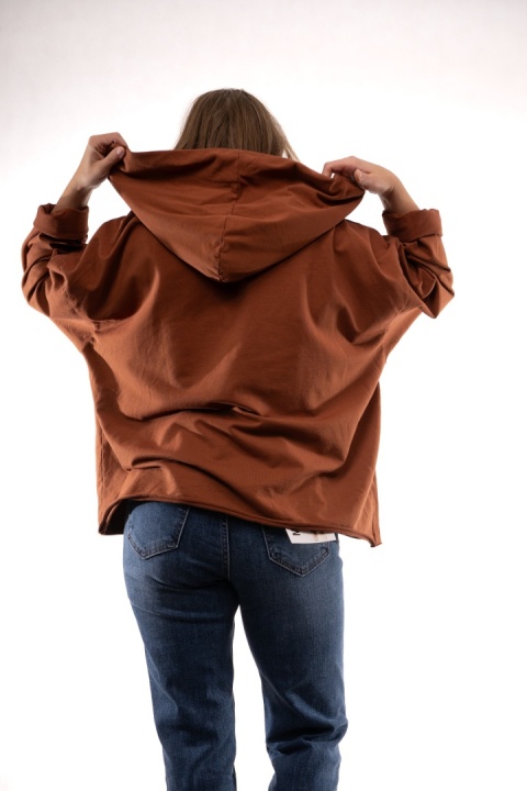 Bawełniana bluza oversize z kapturem i asymetrycznym dekoltem Ruda Gioya 12861