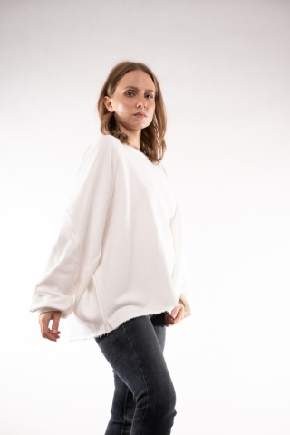 Bawełniana bluza oversize z raglanowymi przeszyciami Colette Bluzka Damska Ecru