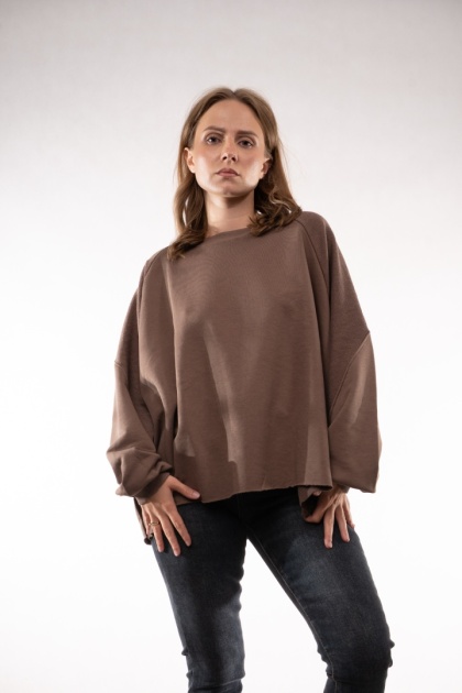 Bawełniana bluza oversize z raglanowymi przeszyciami Colette Bluzka Damska Brązowa