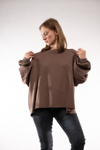 Bawełniana bluza oversize z raglanowymi przeszyciami Colette Bluzka Damska Brązowa
