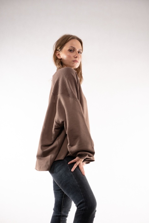 Bawełniana bluza oversize z raglanowymi przeszyciami Colette Bluzka Damska Brązowa
