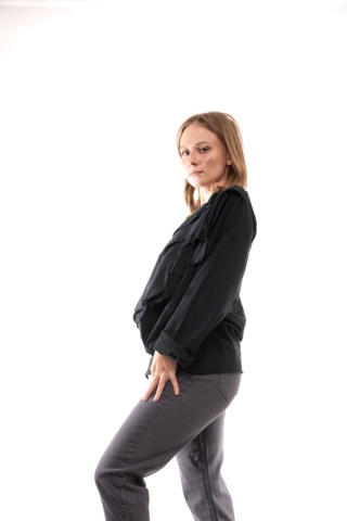Bawełniany longsleeve oversize z geometrycznymi przeszyciami Brąz Wendy Trendy