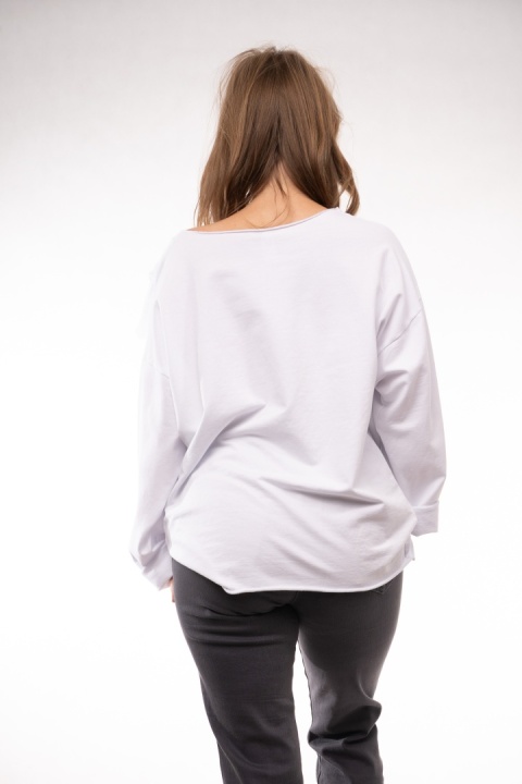 Bawełniany longsleeve oversize z geometrycznymi przeszyciami Biała Wendy Trendy