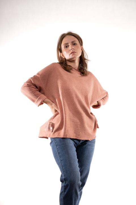Dekatyzowana bluza oversize z patkami MÙ MÙ Łososiowa 7310