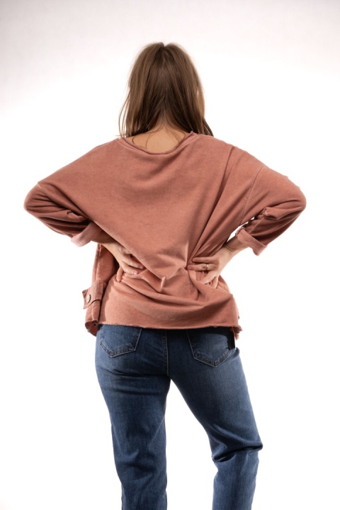 Dekatyzowana bluza oversize z patkami MÙ MÙ Łososiowa 7310