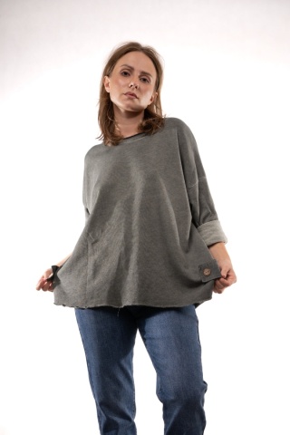 Dekatyzowana bluza oversize z patkami MÙ MÙ Khaki 7310