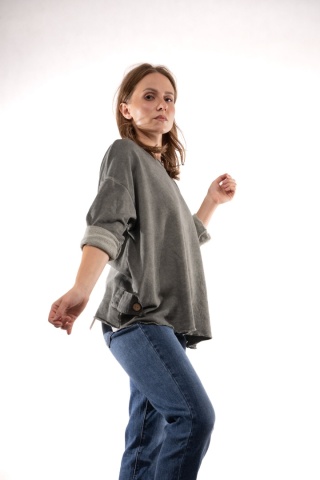 Dekatyzowana bluza oversize z patkami MÙ MÙ Khaki 7310