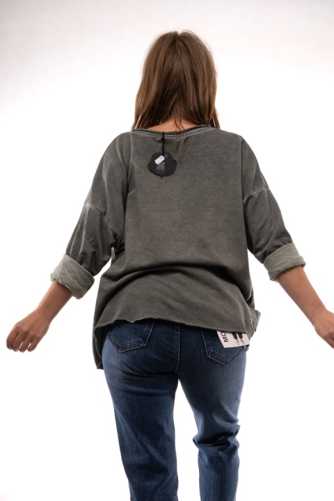 Dekatyzowana bluza oversize z patkami MÙ MÙ Khaki 7310