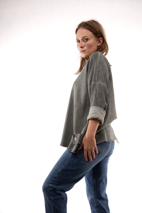 Dekatyzowana bluza oversize z patkami MÙ MÙ Khaki 7310