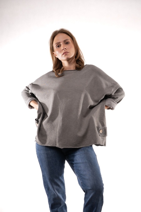 Dekatyzowana bluza oversize z patkami MÙ MÙ Grafitowa 7310