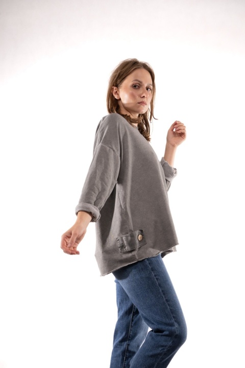 Dekatyzowana bluza oversize z patkami MÙ MÙ Grafitowa 7310