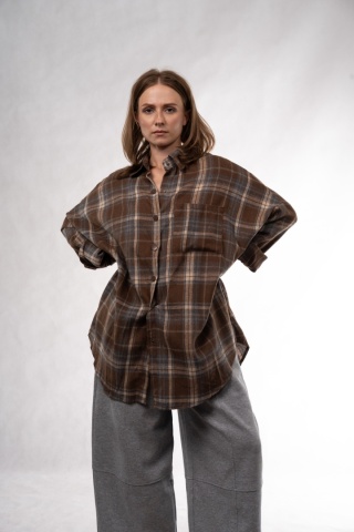Długa koszula flanelowa oversize w kratę JOY