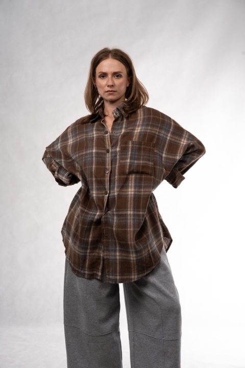 Długa koszula flanelowa oversize w kratę JOY