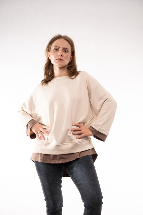 Dwuwarstwowa bluza oversize z rękawem 7/8 Colette Beż jasna