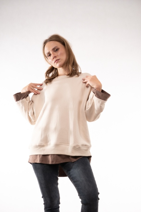 Dwuwarstwowa bluza oversize z rękawem 7/8 Colette Beż jasna