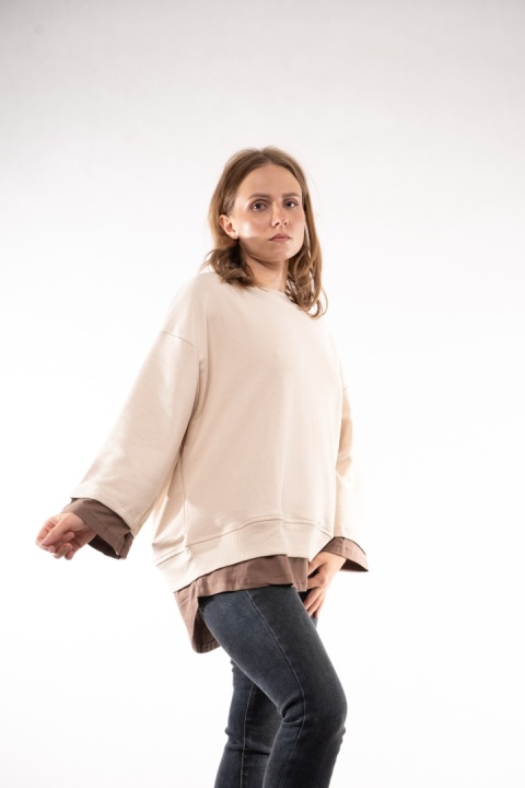 Dwuwarstwowa bluza oversize z rękawem 7/8 Colette Beż jasna