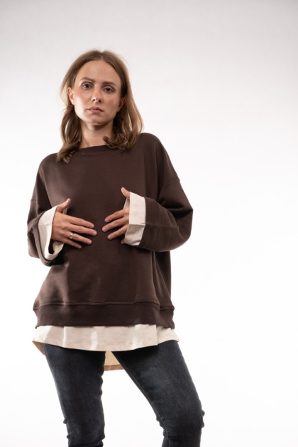 Dwuwarstwowa bluza oversize z rękawem Colette Brązowa
