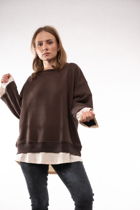 Dwuwarstwowa bluza oversize z rękawem Colette Brązowa