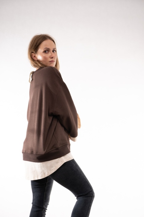 Dwuwarstwowa bluza oversize z rękawem Colette Brązowa