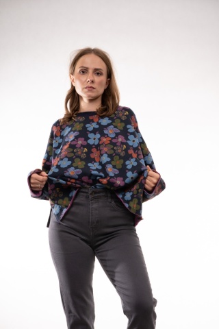 Krótka bawełniana bluza oversize w kwiatowy print JOY