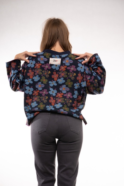 Krótka bawełniana bluza oversize w kwiatowy print JOY