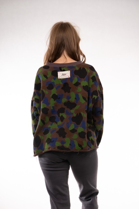 Krótka bluza oversize w abstrakcyjne moro JOY Brązowe