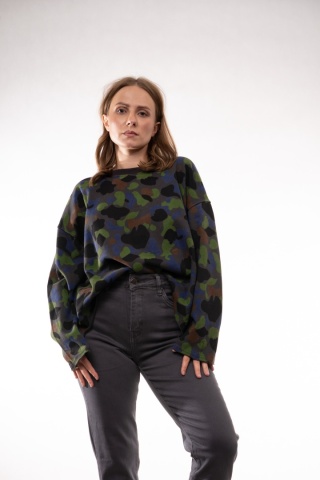 Krótka bluza oversize w abstrakcyjne moro JOY Grafitowe