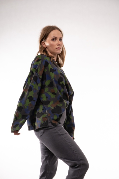 Krótka bluza oversize w abstrakcyjne moro JOY Grafitowe